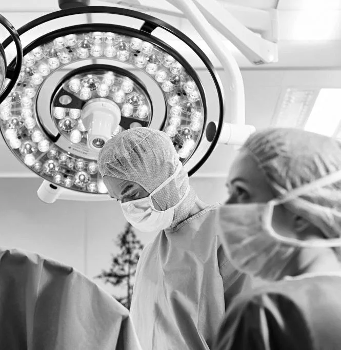 Operating theatre scene during surgery.